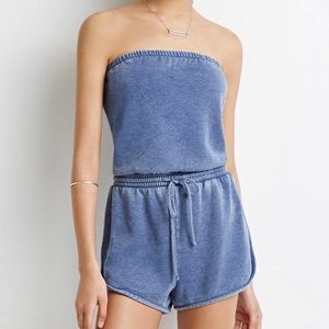 Forever 21 drawstring blue romper